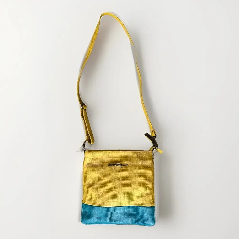 Salvatore Ferragamo Yellow Blue Color block Leather Women's Crossbody